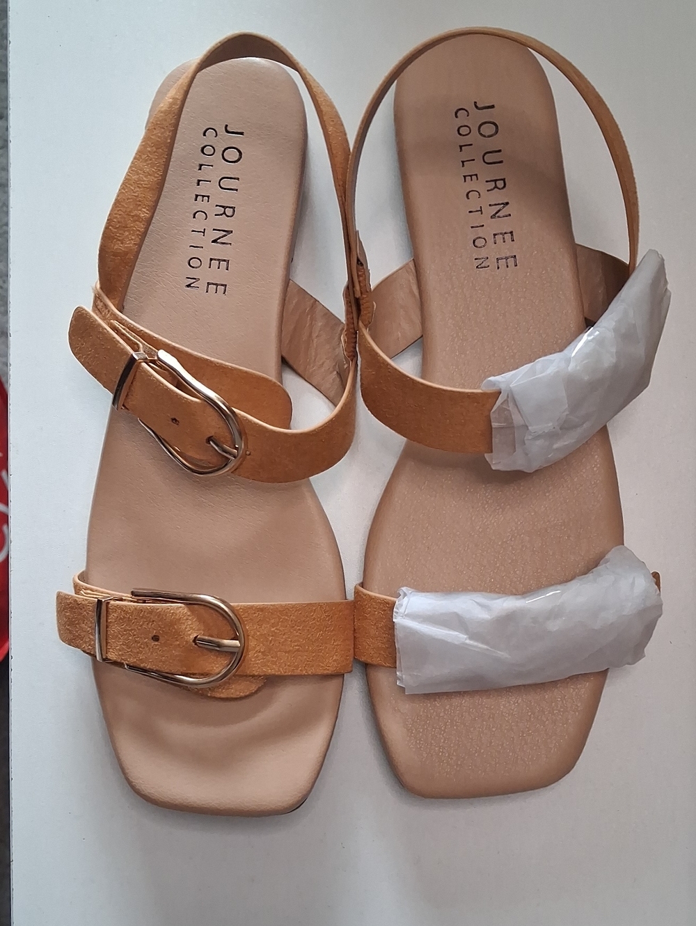 Journee Collection Tan Buckle Strap Sandals